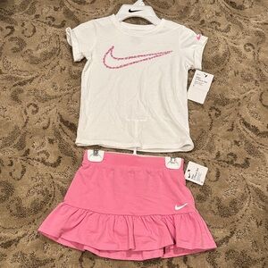 Nike Girls White Tee with Pink Ruffle Skort